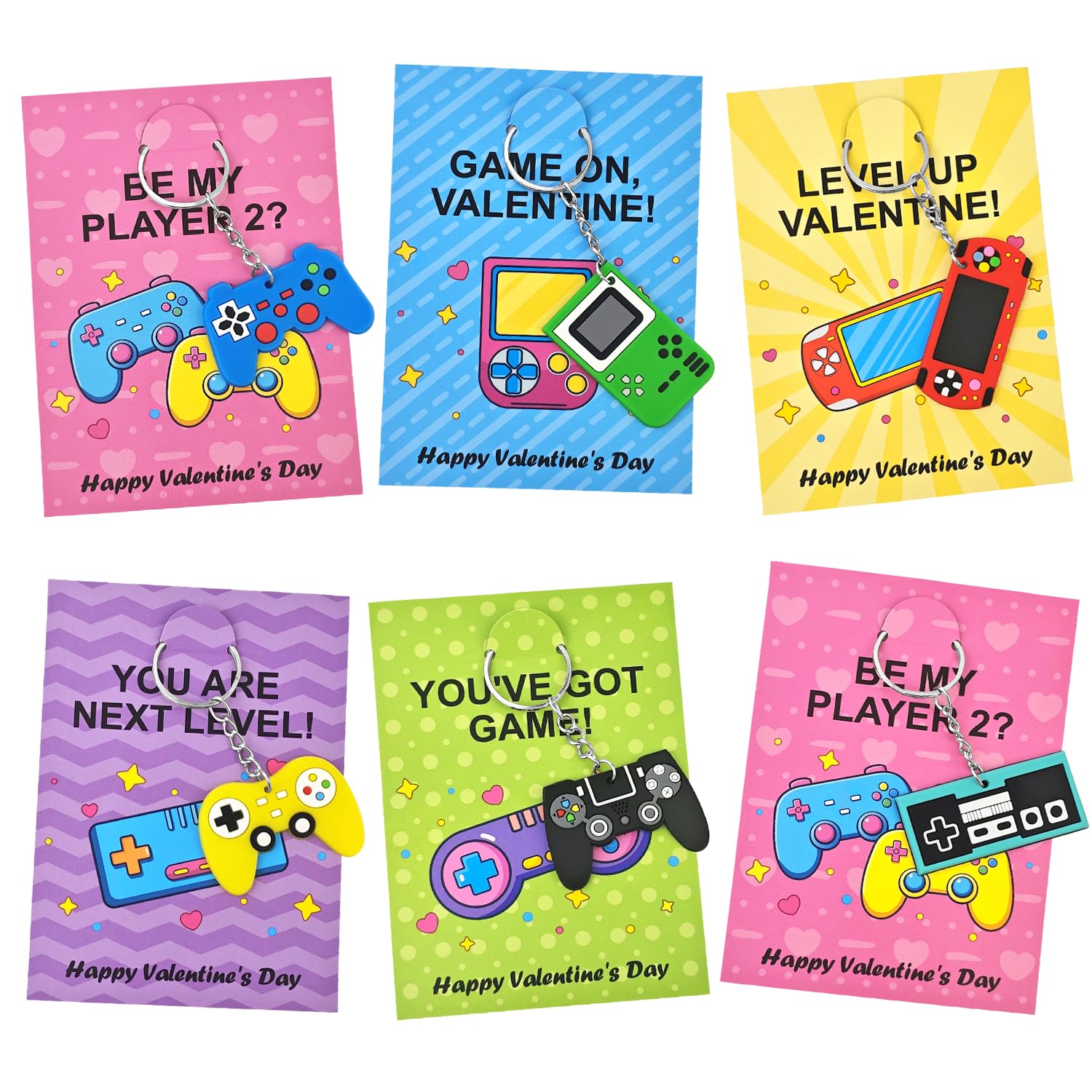 Leetous 28-Pack Valentines Day Video Game Keychains & Exchange Cards for Kids Classroom – Non-Candy Party Favors