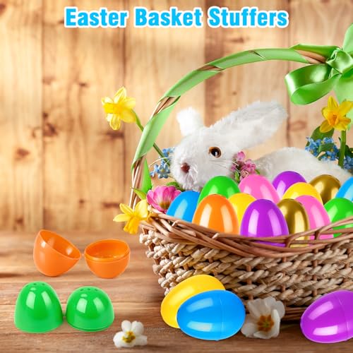 Leetous 72-Pack Plastic Easter Eggs, 2.36" Hinged Eggs for Egg Hunt, 66 Colorful + 6 Golden Eggs for Easter Basket Stuffers