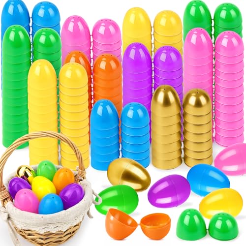 Leetous 72-Pack Plastic Easter Eggs, 2.36" Hinged Eggs for Egg Hunt, 66 Colorful + 6 Golden Eggs for Easter Basket Stuffers