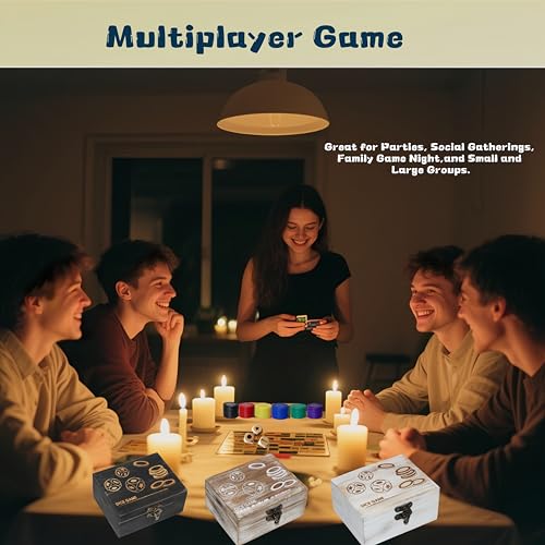 Left Right Roll Dice Game Set – 3 Wood Dice, 72 Chips, Wooden Storage Box | Travel Party Game for Adults and Families