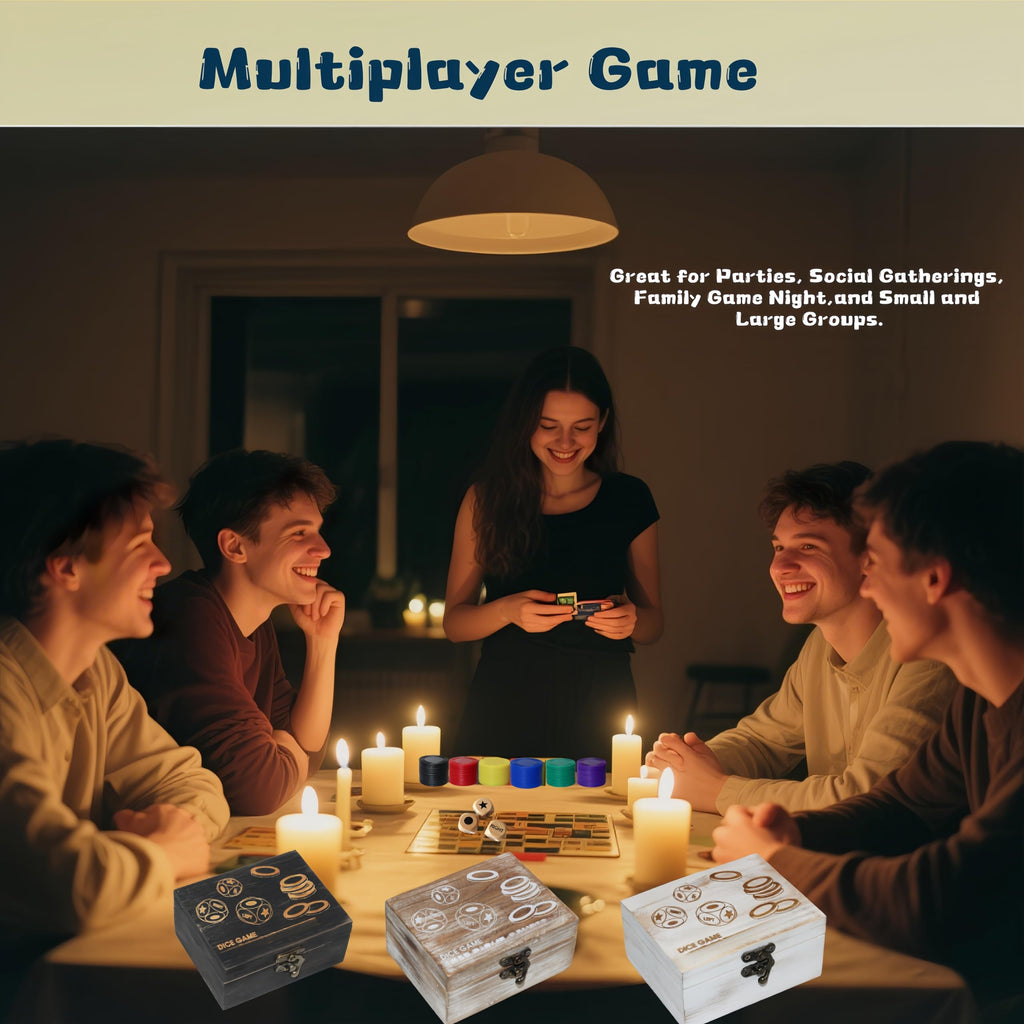 Left Right Roll Dice Game Set – 3 Wood Dice, 72 Chips, Wooden Storage Box | Travel Party Game for Adults and Families