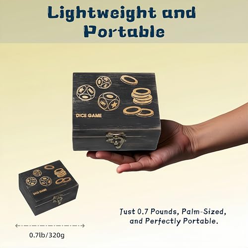Left Right Roll Dice Game Set – 3 Wood Dice, 72 Chips, Wooden Storage Box | Travel Party Game for Adults and Families