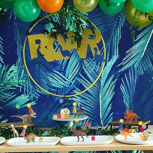 LEFUBABY Dinosaur Cake Toppers Set - 19 Pcs with Mini Hats, Balls & Present Boxes for Dinosaur Theme Parties