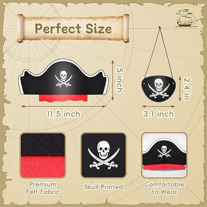 Legigo 36-Piece Pirate Hat and Eye Mask Set for Costume Parties