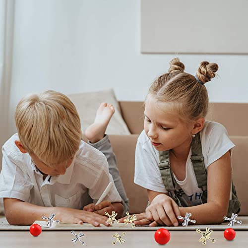 Legigo Retro Metal Jacks and Ball Game Kit – 6 Red Balls & 60 Gold/Silver Jacks for Classic Play
