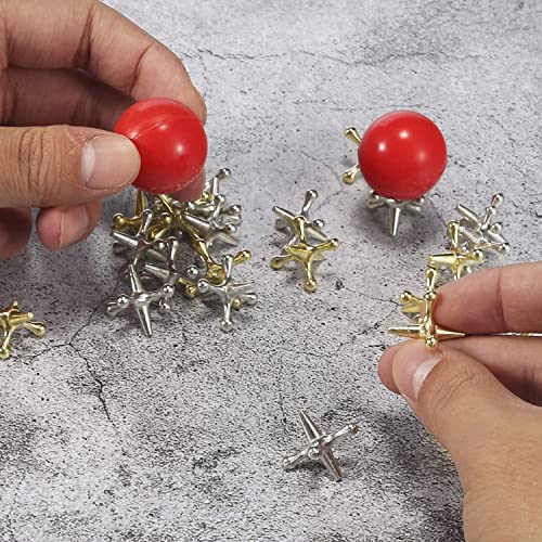 Legigo Retro Metal Jacks and Ball Game Kit – 6 Red Balls & 60 Gold/Silver Jacks for Classic Play
