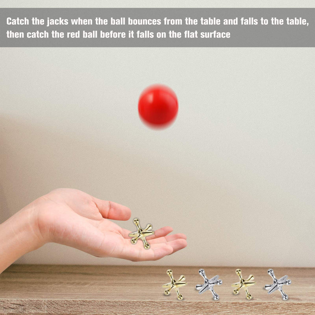 Legigo Retro Metal Jacks and Ball Game Kit – 6 Red Balls & 60 Gold/Silver Jacks for Classic Play