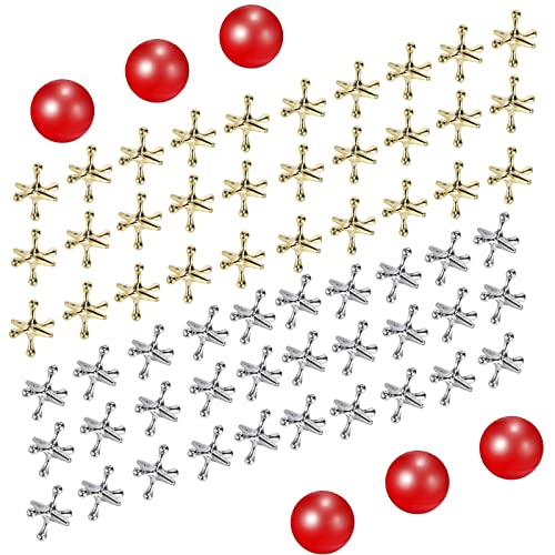 Legigo Retro Metal Jacks and Ball Game Kit – 6 Red Balls & 60 Gold/Silver Jacks for Classic Play