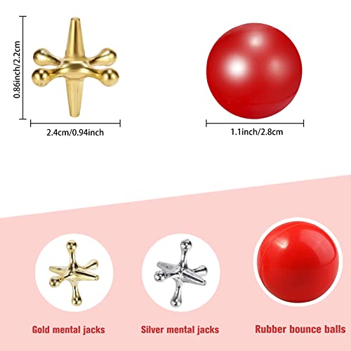 Legigo Retro Metal Jacks and Ball Game Kit – 6 Red Balls & 60 Gold/Silver Jacks for Classic Play