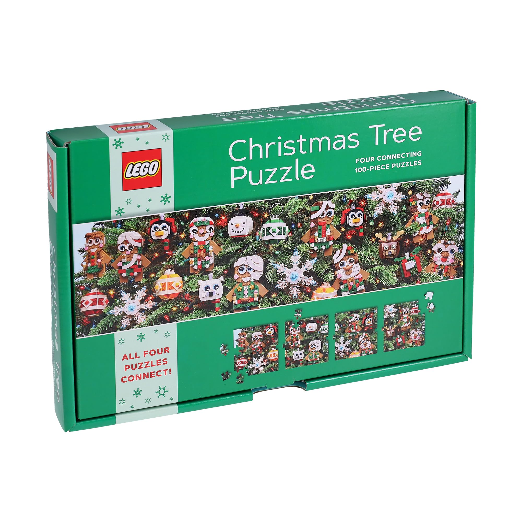 LEGO Christmas Tree Puzzle | 4 Connective 100-Piece Jigsaw Puzzles for Families