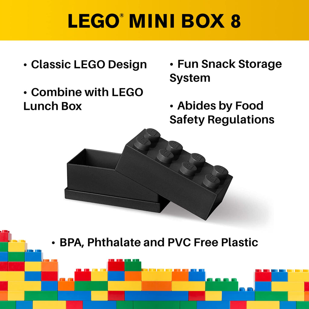 LEGO Mini Box Black Brick 8 Snack Container - 1.8 x 3.6 x 1.7 Inches