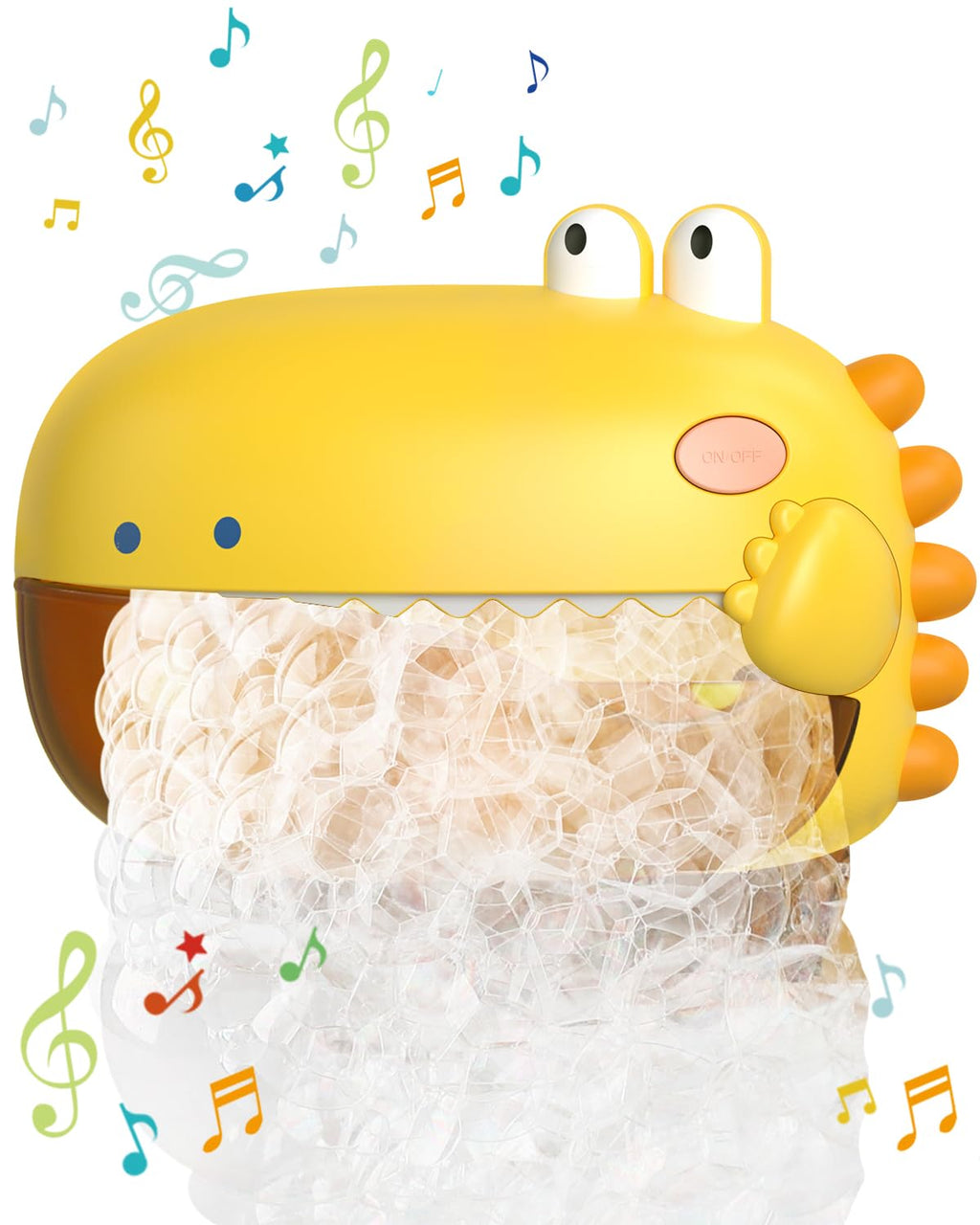 Lehoo Castle Dinosaur Bath Bubble Machine - Yellow, IP6 Waterproof, 2 Play Modes, for Kids Ages 1-3