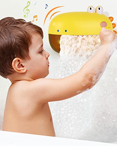Lehoo Castle Dinosaur Bath Bubble Machine - Yellow, IP6 Waterproof, 2 Play Modes, for Kids Ages 1-3