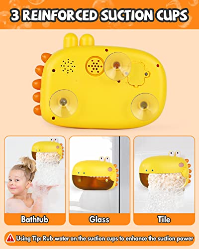 Lehoo Castle Dinosaur Bath Bubble Machine - Yellow, IP6 Waterproof, 2 Play Modes, for Kids Ages 1-3