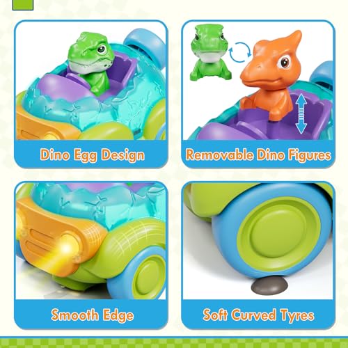 Lehoo Castle Dinosaur Remote Control Car for Toddlers Ages 2-4 - Rechargeable RC Toy with Lights & Music, 2-Button Controls, ABS Plastic