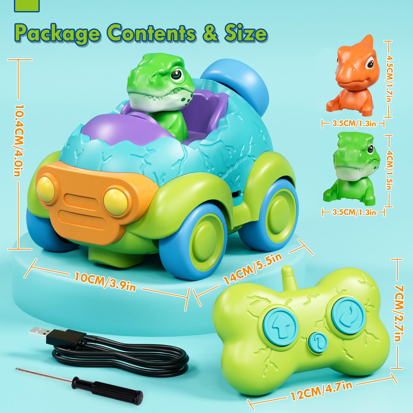 Lehoo Castle Dinosaur Remote Control Car for Toddlers Ages 2-4 - Rechargeable RC Toy with Lights & Music, 2-Button Controls, ABS Plastic
