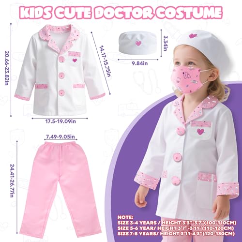 Lehoo Castle Doctor Costume for Kids – 8-Piece Pretend Play Set with Stethoscope (Ages 4-6)