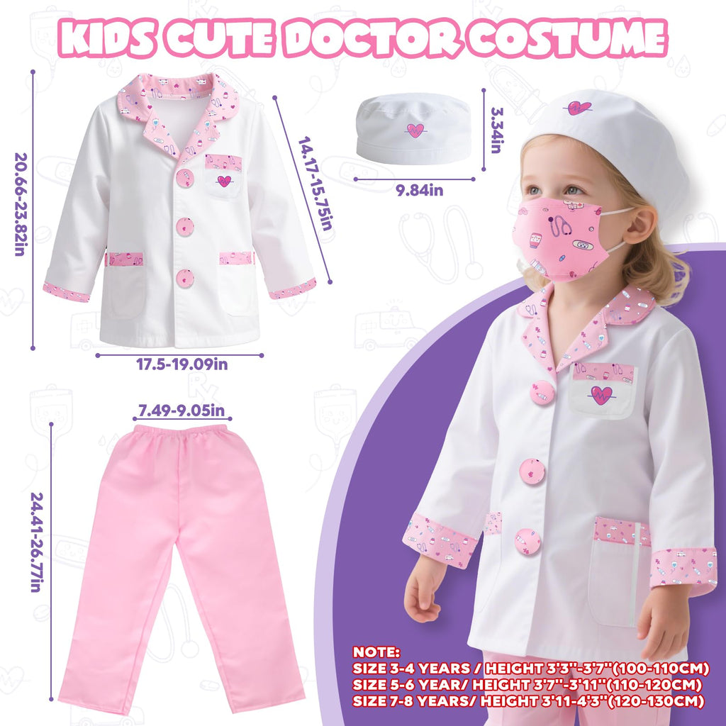 Lehoo Castle Doctor Costume for Kids – 8-Piece Pretend Play Set with Stethoscope (Ages 4-6)