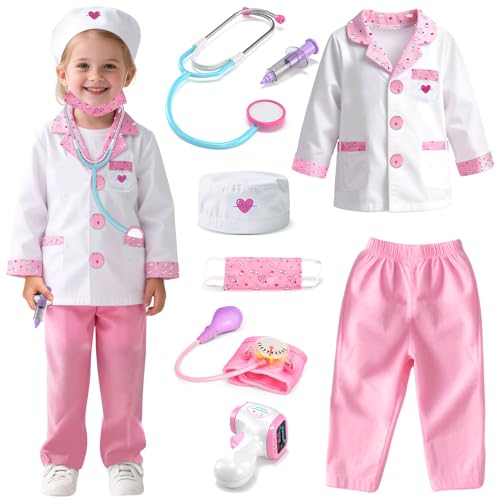Lehoo Castle Doctor Costume for Kids – 8-Piece Pretend Play Set with Stethoscope (Ages 4-6)