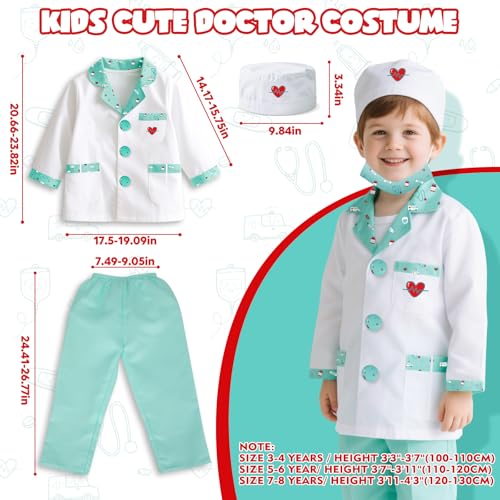 Lehoo Castle Kids Doctor Costume – 8-Piece Dress-Up Set with Working Stethoscope for Ages 4-6
