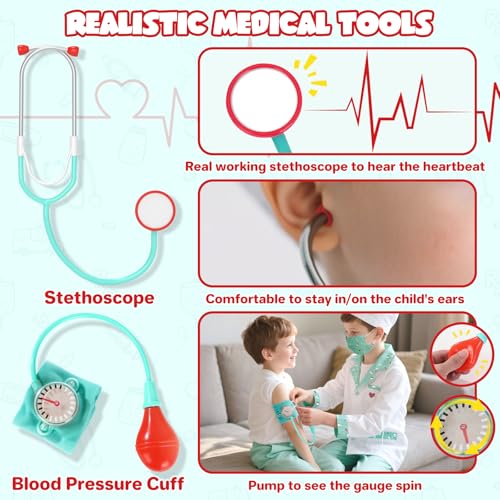 Lehoo Castle Kids Doctor Costume – 8-Piece Dress-Up Set with Working Stethoscope for Ages 4-6