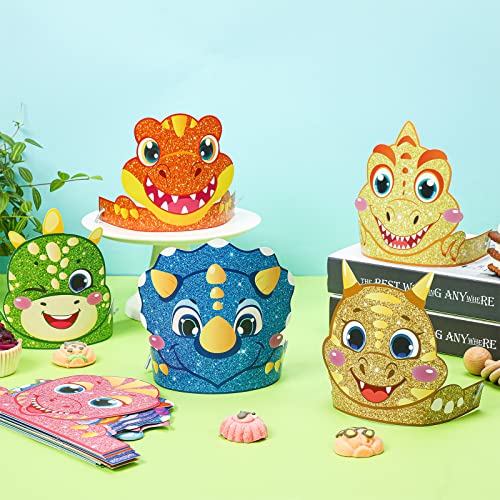 Leinuosen 32-Pack Dinosaur Party Hats – 16 Styles DIY Paper Crowns for Kids Birthday
