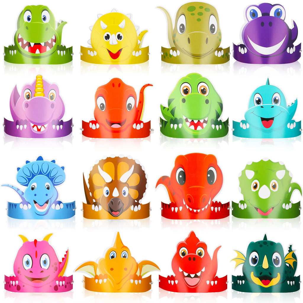 Leinuosen 32 Pack Dinosaur Party Hats for Kids – 16 Styles, DIY Dino Crowns