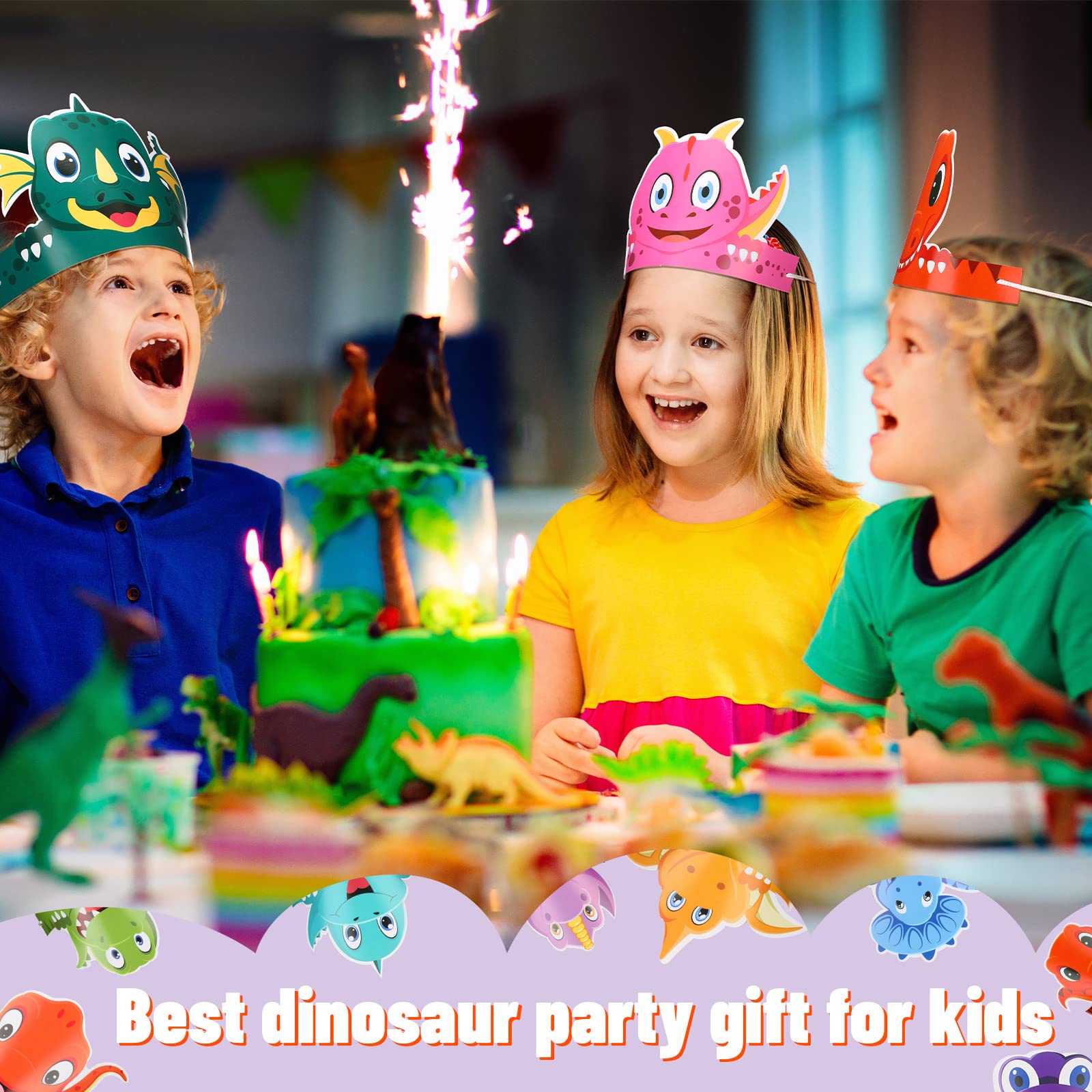 Leinuosen 32 Pack Dinosaur Party Hats for Kids – 16 Styles, DIY Dino Crowns
