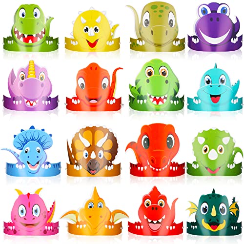 Leinuosen 32 Pack Dinosaur Party Hats for Kids – 16 Styles, DIY Dino Crowns