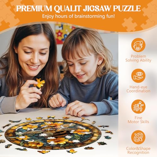 Leisurely Bee Wooden Puzzle for Adults – 100 Irregular Shaped Pieces, 8.5x8.5 Inch Jigsaw