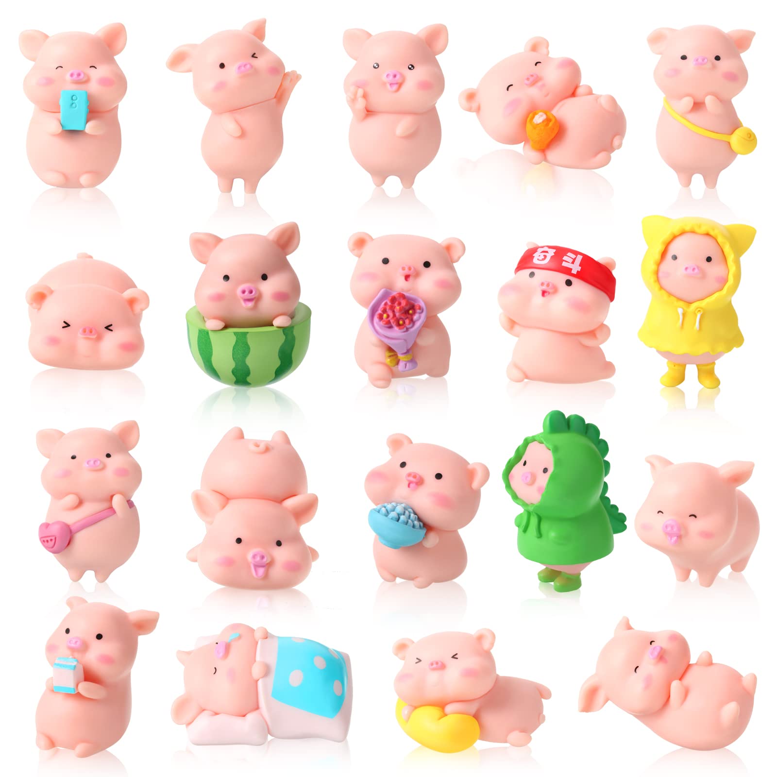 Leitee 19-Piece Pink Pig Figurine Set – Mini PVC Animal Cake Toppers for Parties & Decor