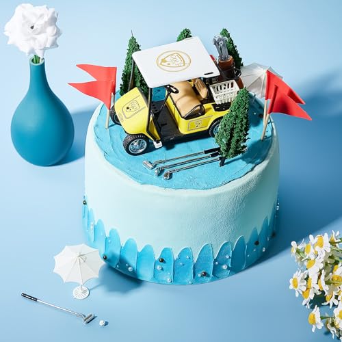 Leitee 21 Pcs Golf Cake Topper Set - Mini Cart, Clubs, Balls, Trees, Umbrellas, Flags