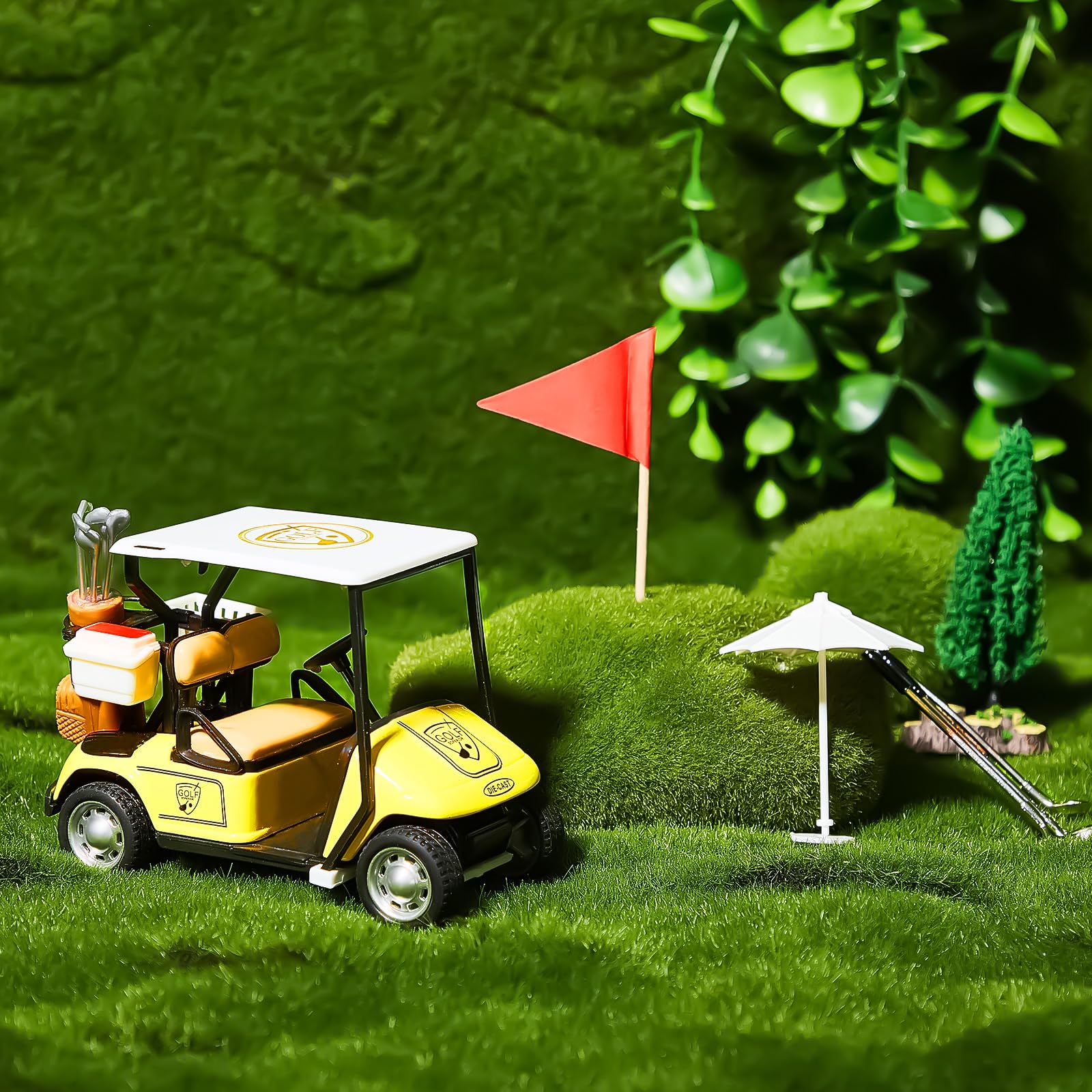 Leitee 21 Pcs Golf Cake Topper Set - Mini Cart, Clubs, Balls, Trees, Umbrellas, Flags