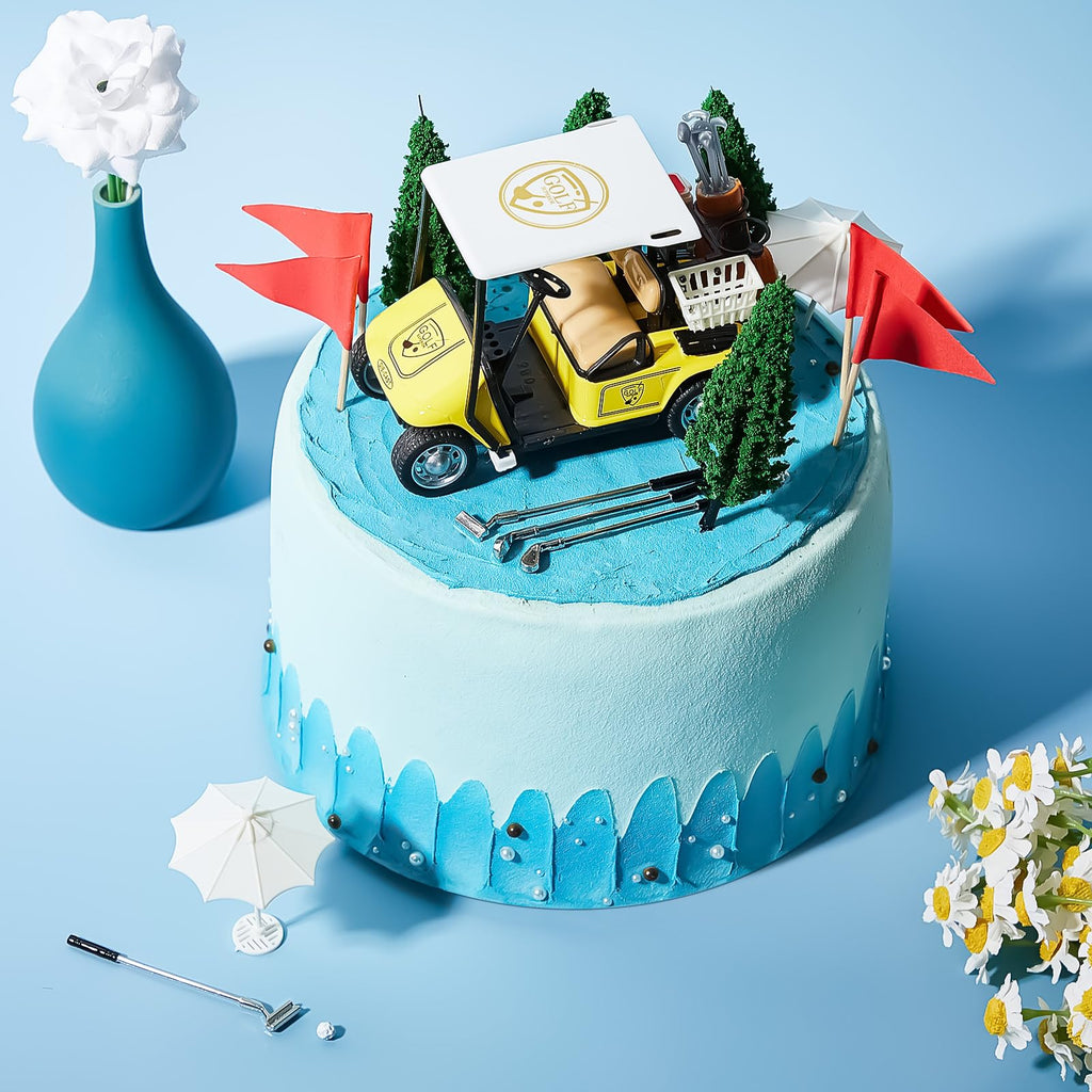 Leitee 21 Pcs Golf Cake Topper Set - Mini Cart, Clubs, Balls, Trees, Umbrellas, Flags