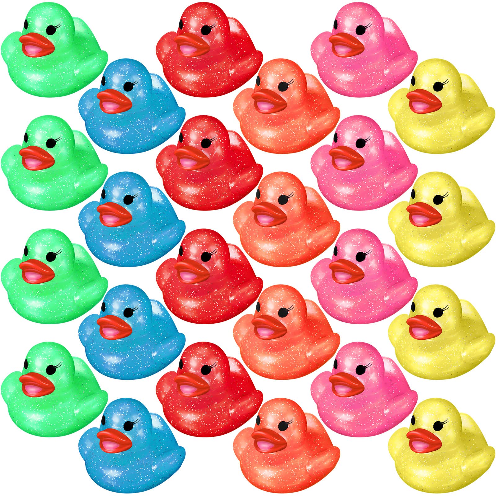 Leitee 24 Pack Glitter Rubber Ducks - Neon Color Mini Duckies for Bath, Pool, and Decor