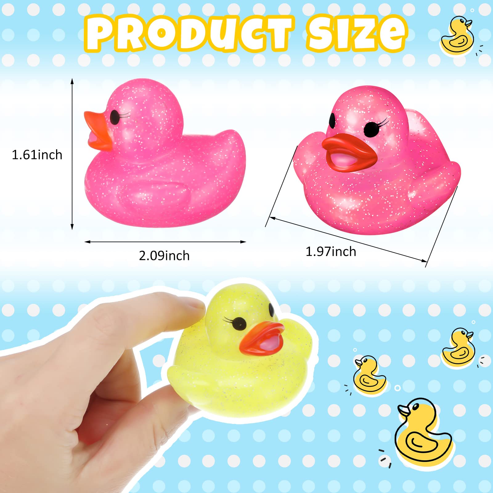 Leitee 24 Pack Glitter Rubber Ducks - Neon Color Mini Duckies for Bath, Pool, and Decor