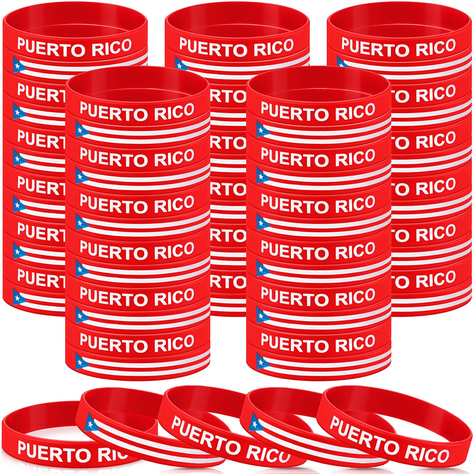 Leitee 60 Pack Puerto Rico Silicone Wristbands - Bulk Party Favors, Flag Souvenirs, Patriotic Bracelets