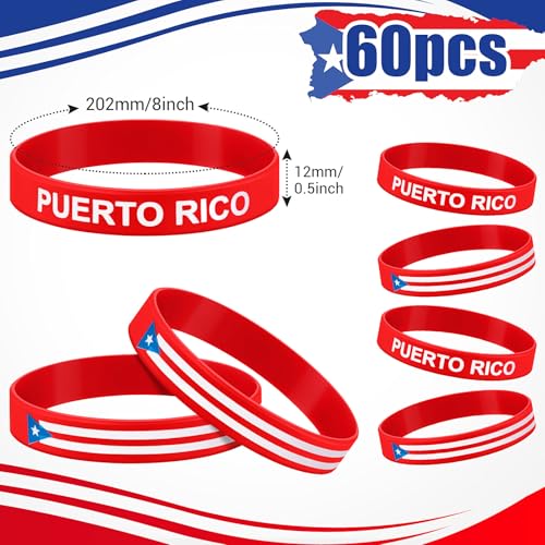 Leitee 60 Pack Puerto Rico Silicone Wristbands - Bulk Party Favors, Flag Souvenirs, Patriotic Bracelets