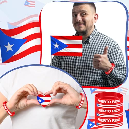 Leitee 60 Pack Puerto Rico Silicone Wristbands - Bulk Party Favors, Flag Souvenirs, Patriotic Bracelets