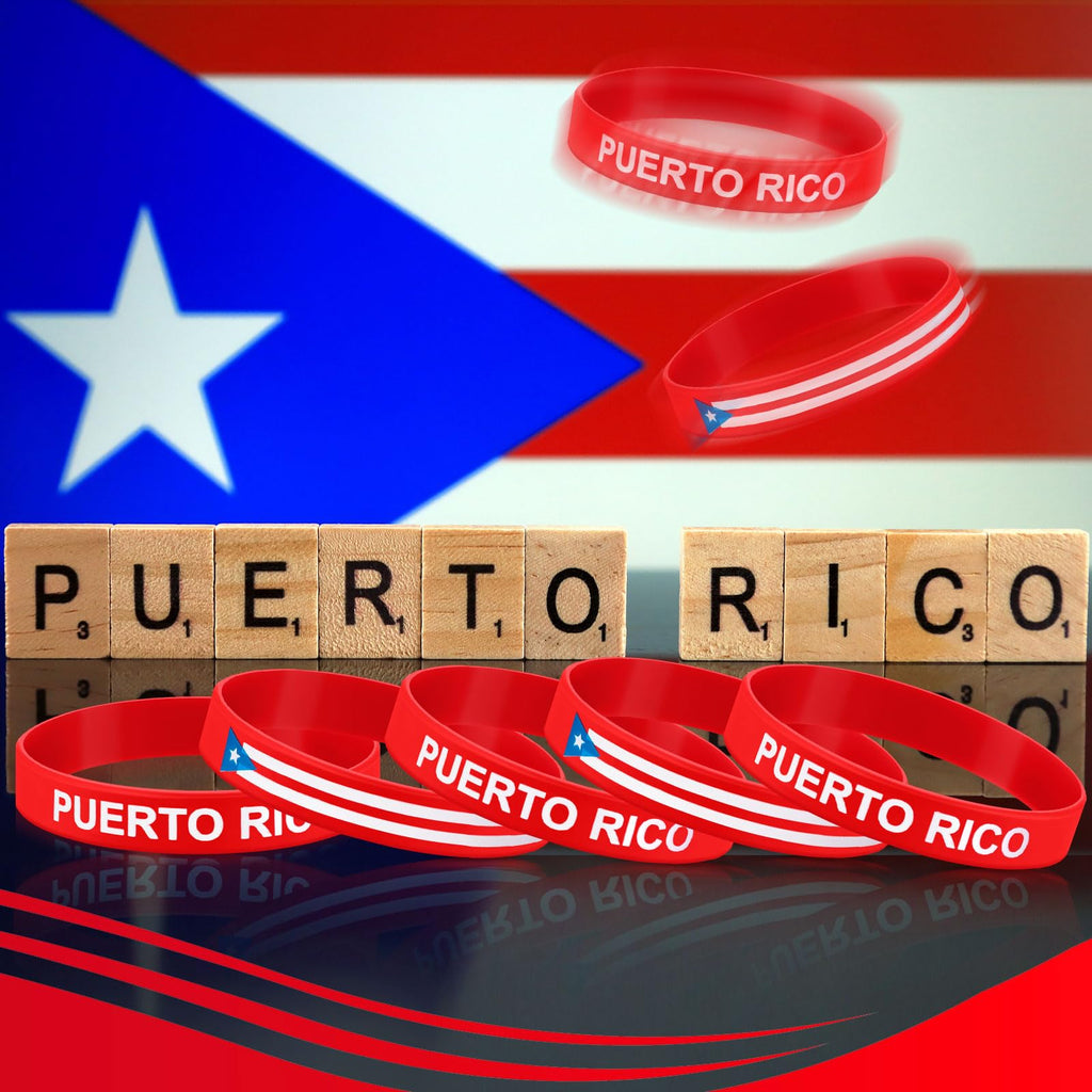 Leitee 60 Pack Puerto Rico Silicone Wristbands - Bulk Party Favors, Flag Souvenirs, Patriotic Bracelets