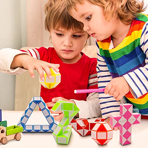 LENDOD 12-Pack Mini Fidget Snake Cubes – 24-Block Twist Puzzle Toys for Kids, Party Bag Fillers, 6 Color Combos