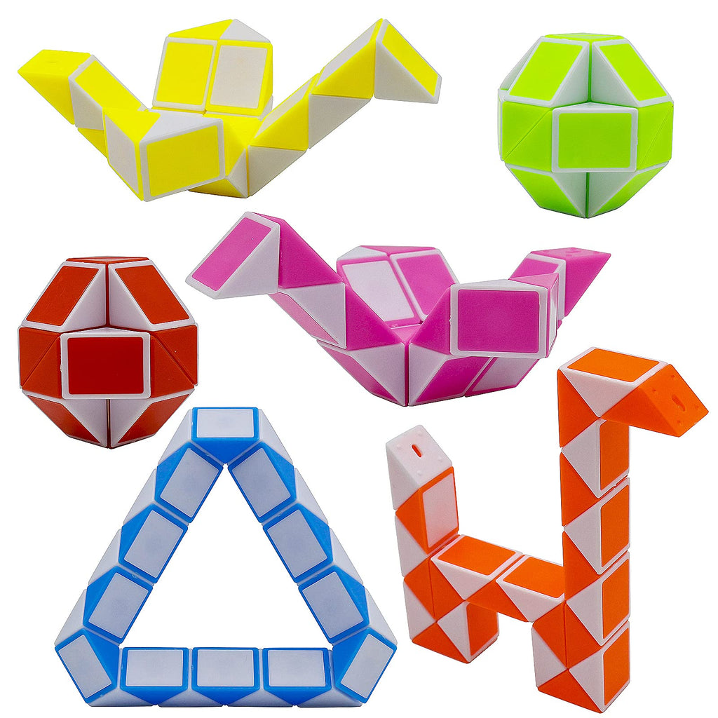 LENDOD 12-Pack Mini Fidget Snake Cubes – 24-Block Twist Puzzle Toys for Kids, Party Bag Fillers, 6 Color Combos