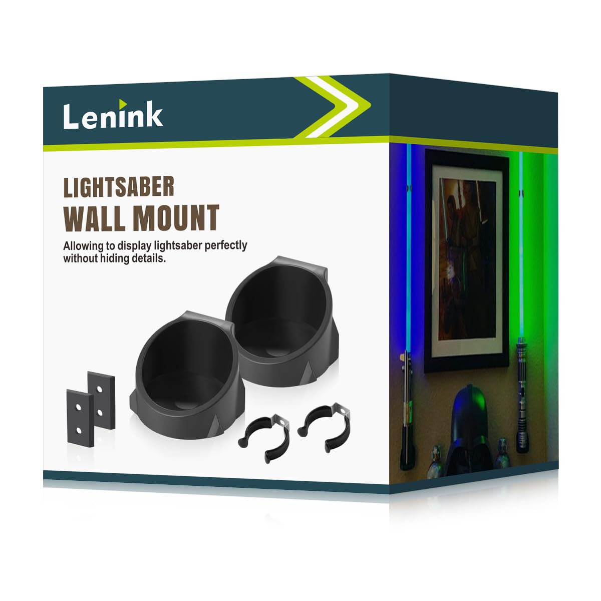 Lenink 2 Pack Lightsaber Wall Mount - Black ABS Holder for 1-Inch Blades, Includes Hardware