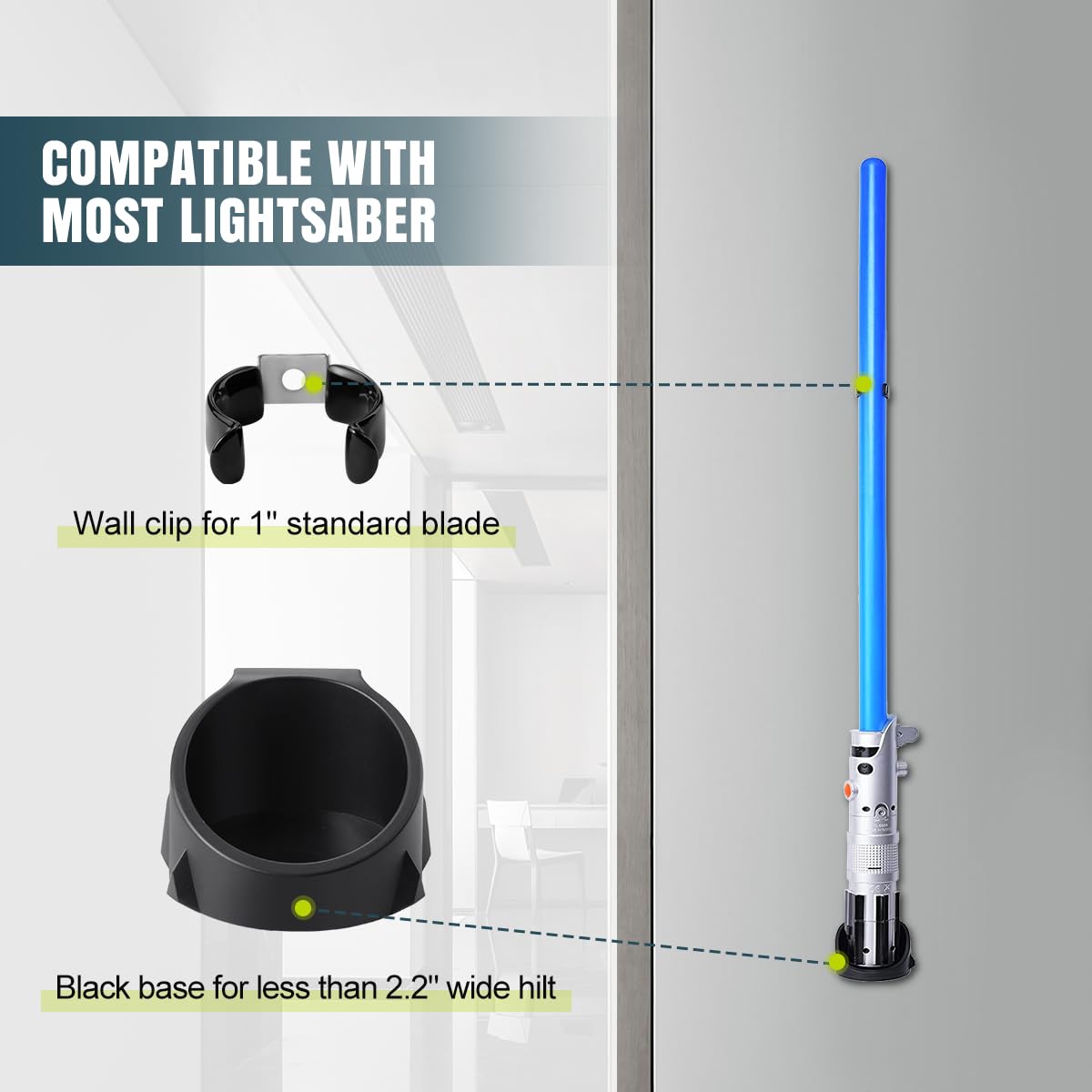 Lenink 2 Pack Lightsaber Wall Mount - Black ABS Holder for 1-Inch Blades, Includes Hardware