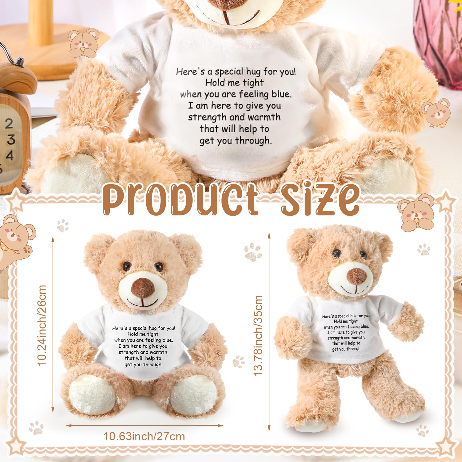 Lenwen Khaki Comfort Bear – Get Well Soon & Sympathy Plush Gift with Inspirational Shirt