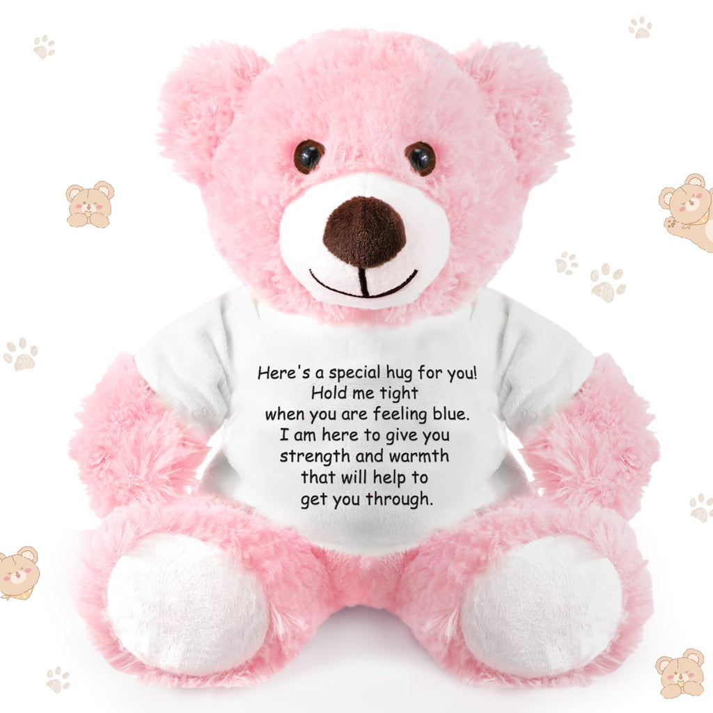 Lenwen Pink Get Well Soon Bear with Comforting Shirt Plush for Sympathy Gift 35 cm