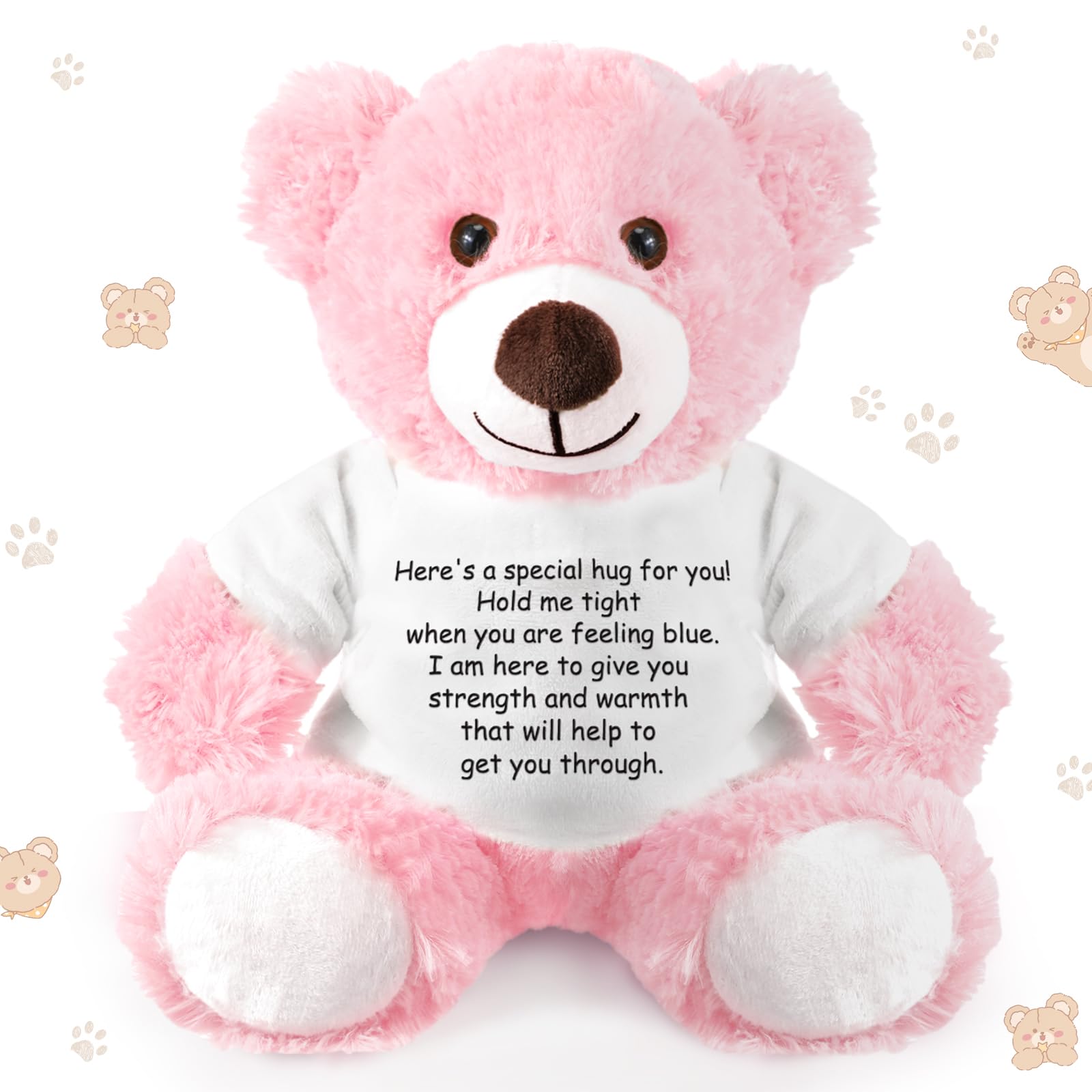 Lenwen Pink Get Well Soon Bear with Comforting Shirt Plush for Sympathy Gift 35 cm