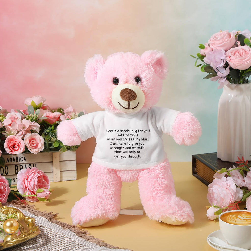 Lenwen Pink Get Well Soon Bear with Comforting Shirt Plush for Sympathy Gift 35 cm