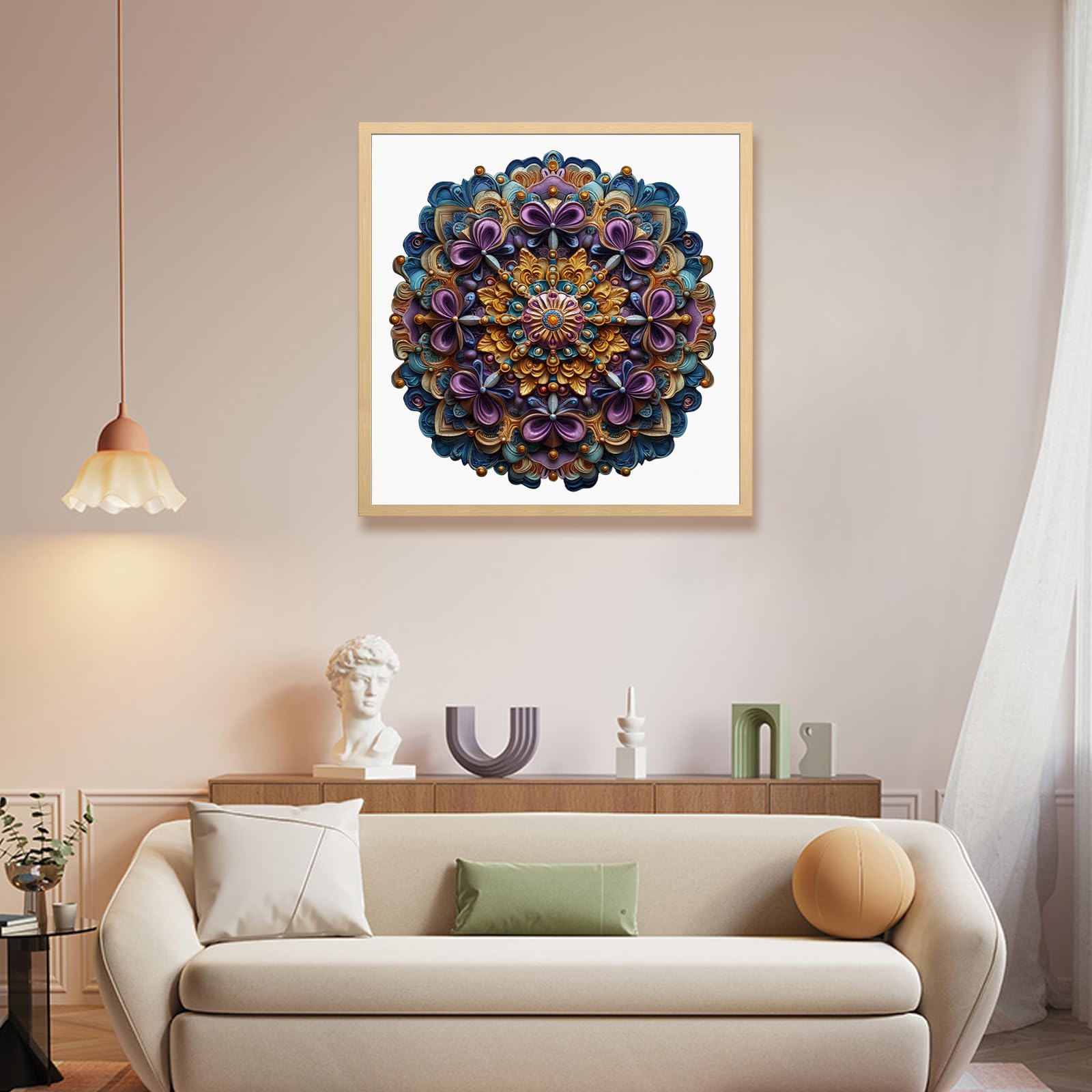 Leodozzio Mandala Purple Flower Wooden Puzzle – 200 Piece Shaped Jigsaw for Adults and Families