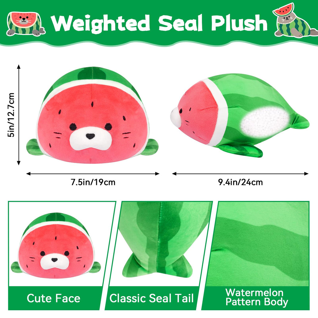 Leokawin Weighted Watermelon Seal Plush – 9 Inch Cute Stuffed Animal Toy